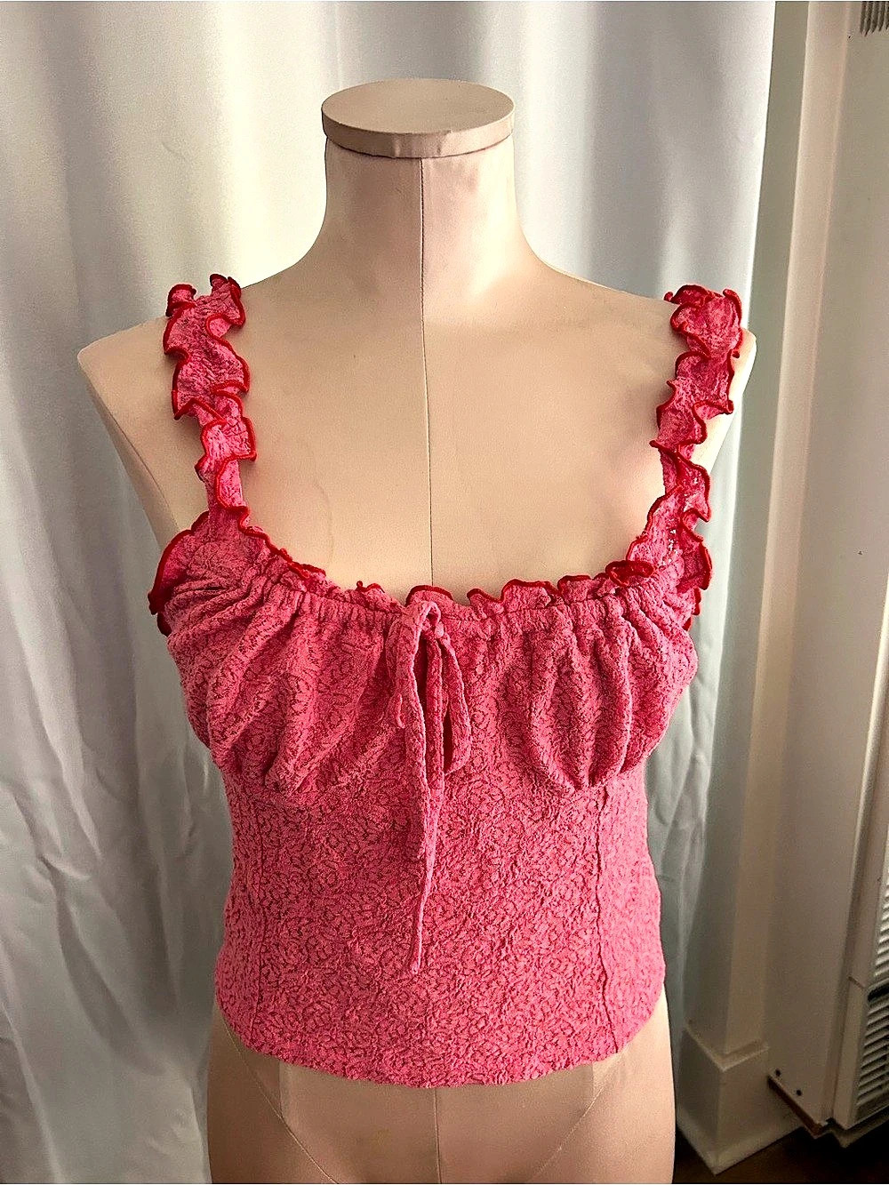 Urban Outfitters Out From Under Eat Your Heart Out Ruffle Lace Trim Cami Pink